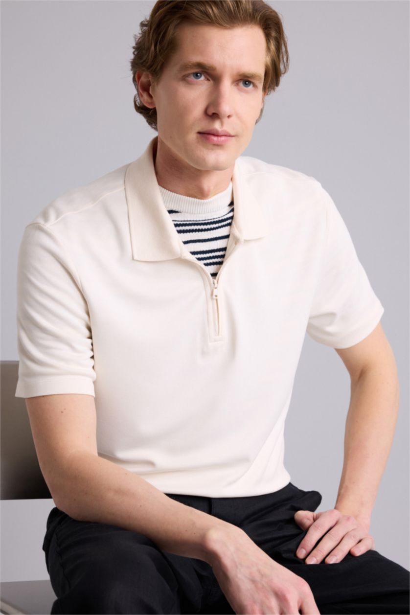 Erkek Ekru Regular Fıt Polo Tişört