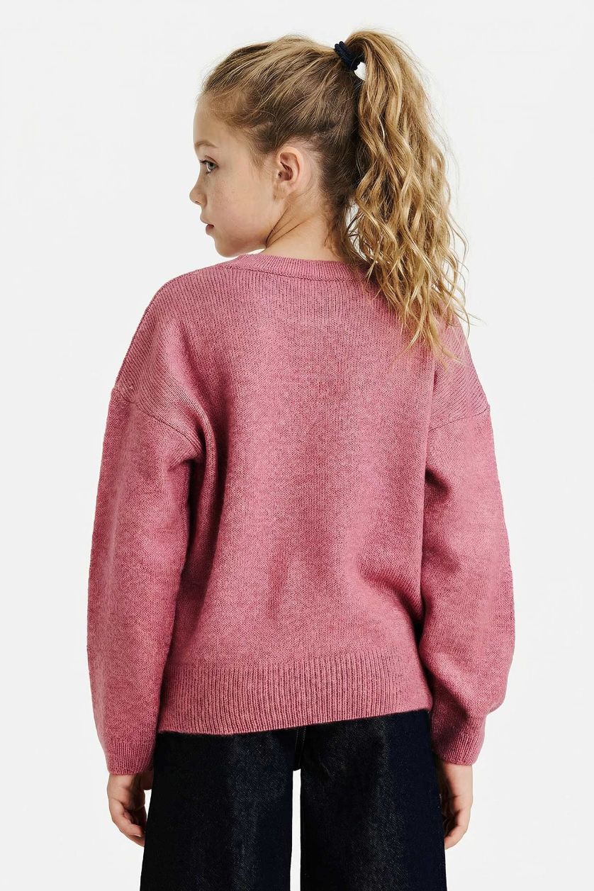 Kız Çocuk - Genç Kız Gülkurusu Bisiklet Yaka Nakışlı Triko Kazak Kız Çocuk