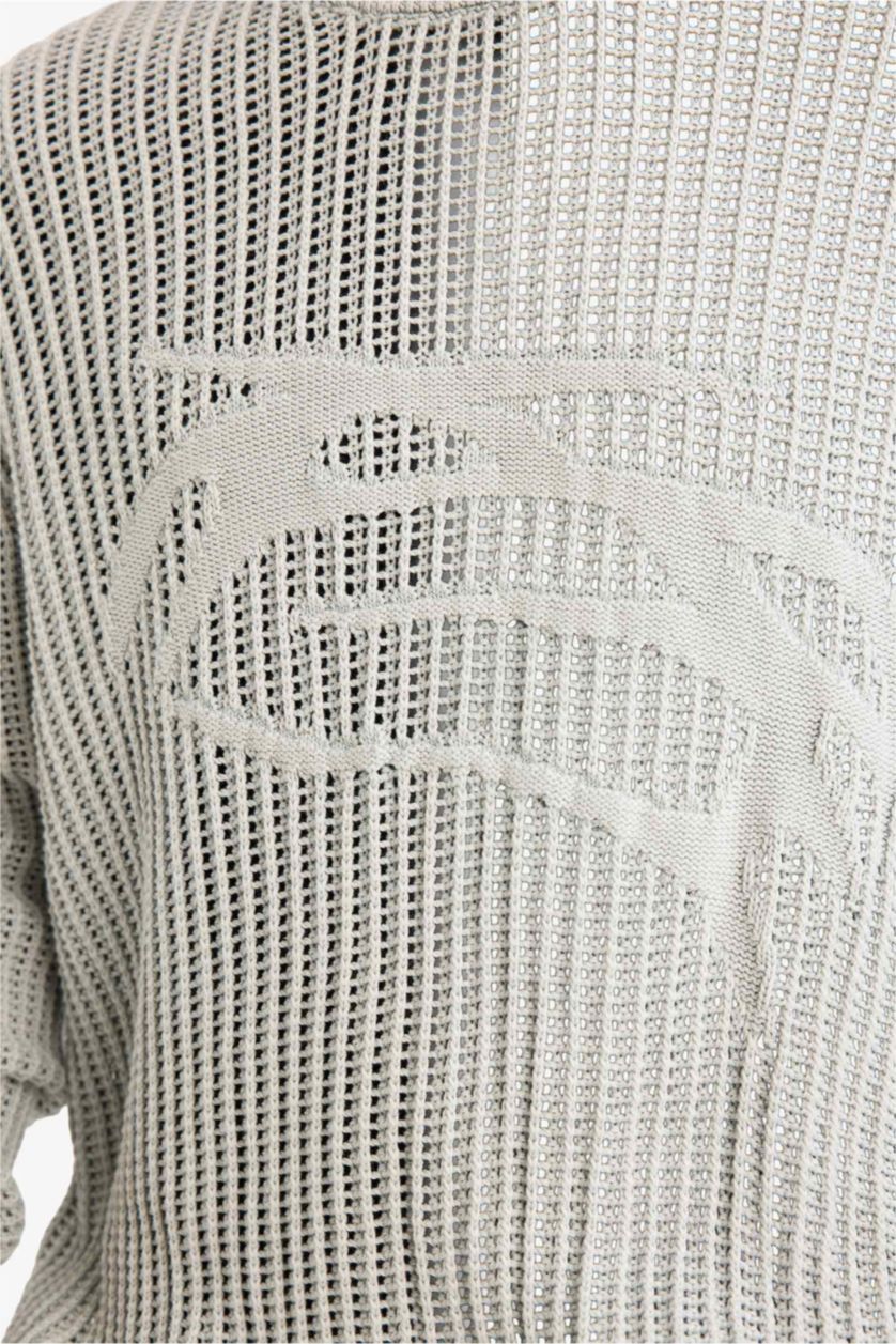 MAN Light Grey Crew Neck Openwork Knit Pullover