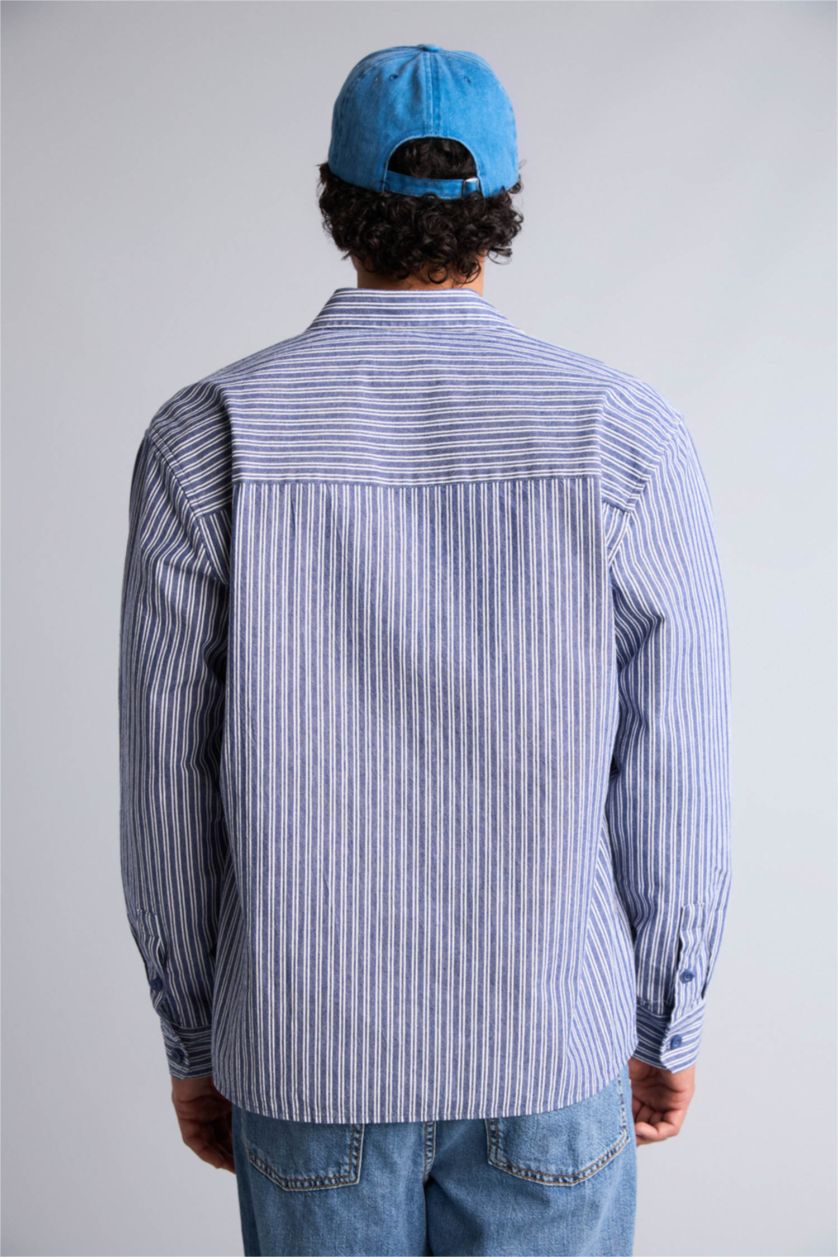 Erkek Lacivert Boxy Fit Uzun Kollu Gömlek