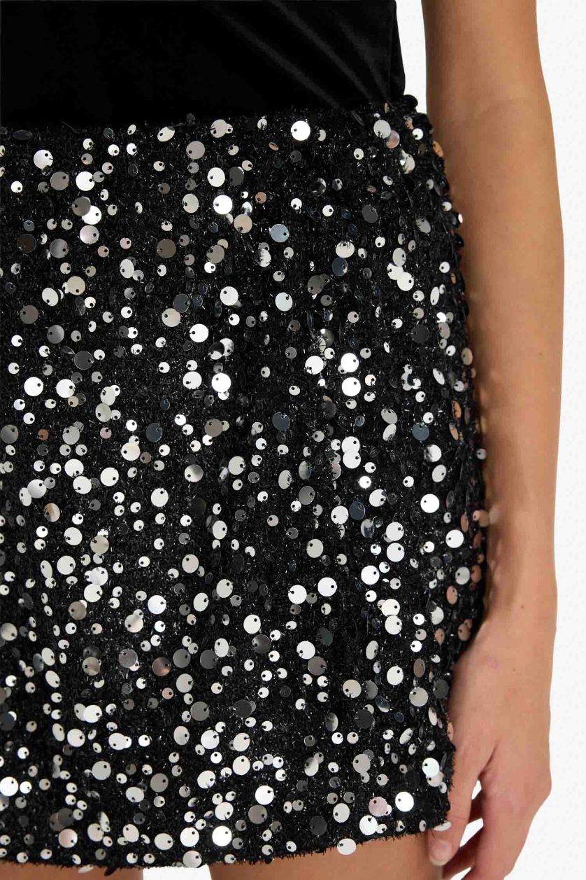 FEMME Noir Mini jupe à sequins à taille élastique