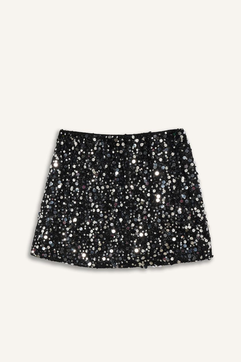 FEMME Noir Mini jupe à sequins à taille élastique