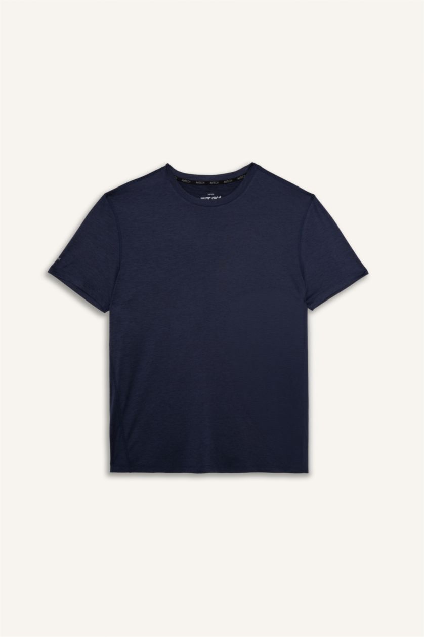 Erkek Lacivert Slim Fit Basic Kısa Kollu Tişört