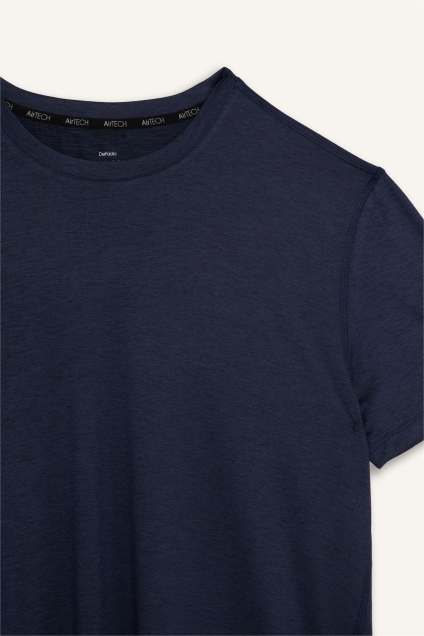 Erkek Lacivert Slim Fit Basic Kısa Kollu Tişört