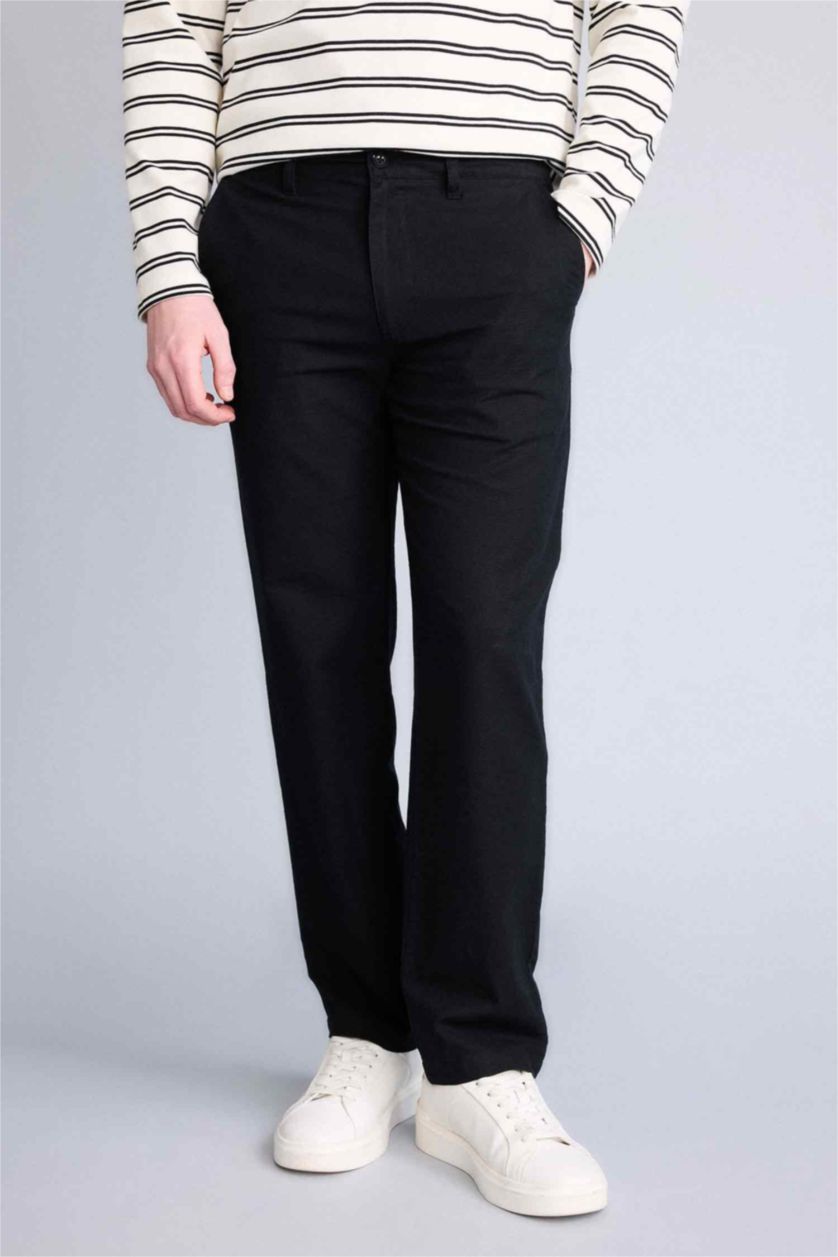 Erkek Siyah Regular Fıt Pantolon