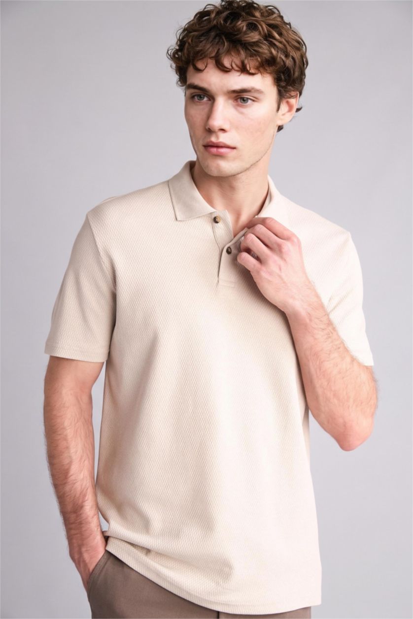 رجالي اللون الحجري تيشيرت بولو نص كم قصة عادية