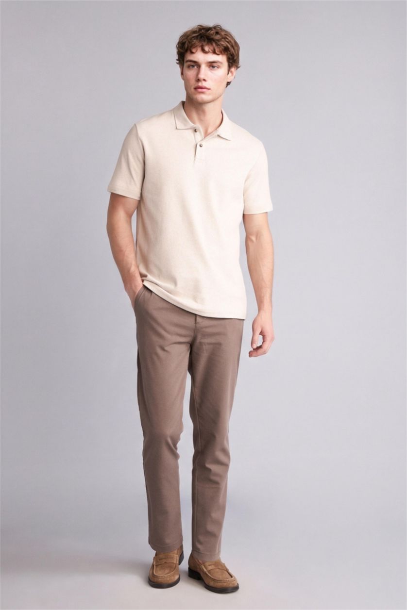 رجالي اللون الحجري تيشيرت بولو نص كم قصة عادية