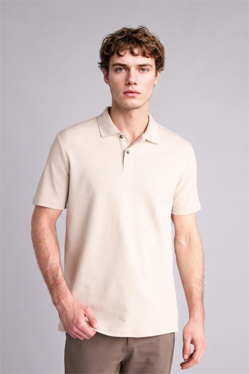 رجالي اللون الحجري تيشيرت بولو نص كم قصة عادية