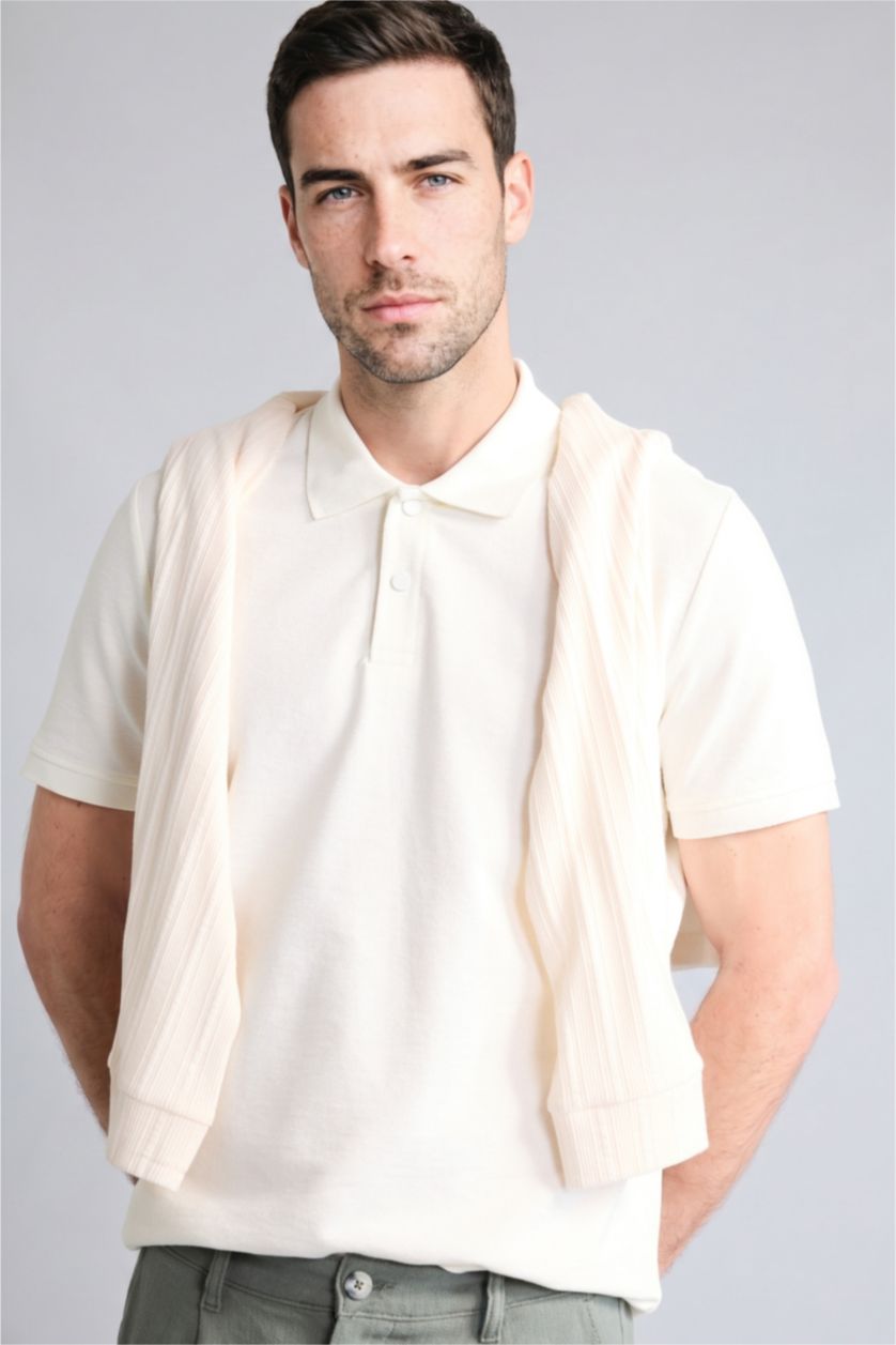 Erkek Ekru Regular Fit Kısa kollu Polo Tişört