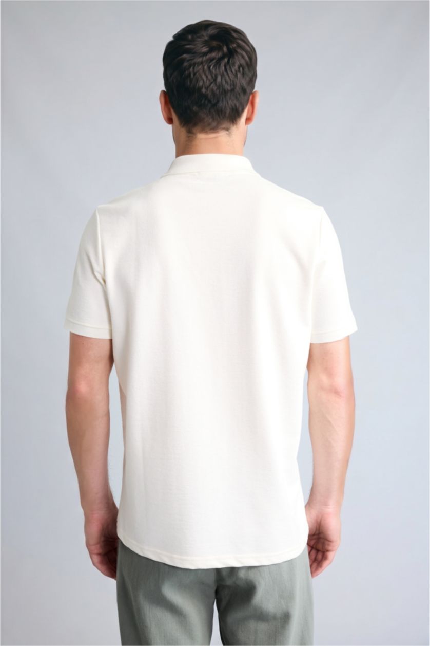 Erkek Ekru Regular Fit Kısa kollu Polo Tişört