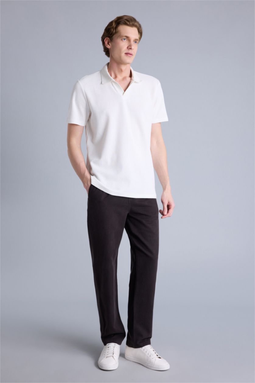 Erkek Ekru Regular Fıt Basic Polo Tişört