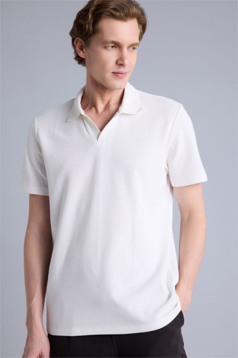 Erkek Ekru Regular Fıt Basic Polo Tişört