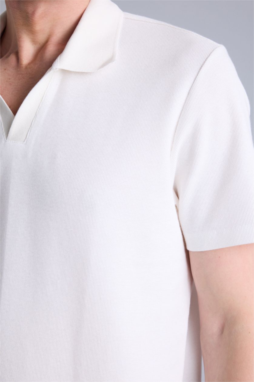 Erkek Ekru Regular Fıt Basic Polo Tişört