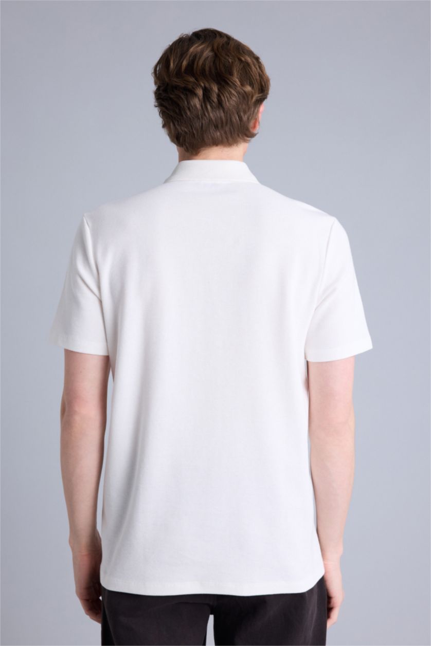 Erkek Ekru Regular Fıt Basic Polo Tişört