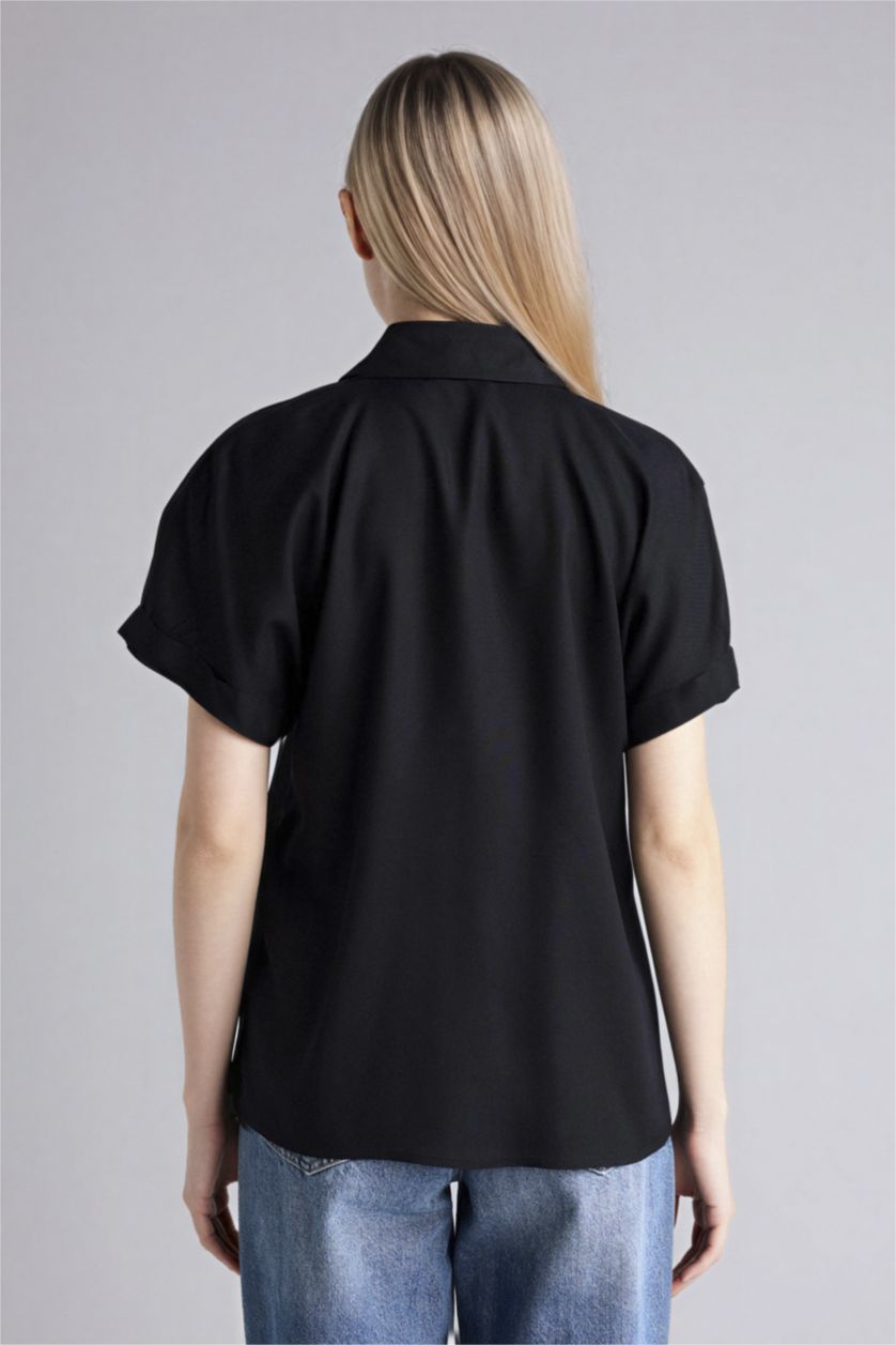Женщины Черный Рубашка с коротким рукавом стандартного кроя для женщин