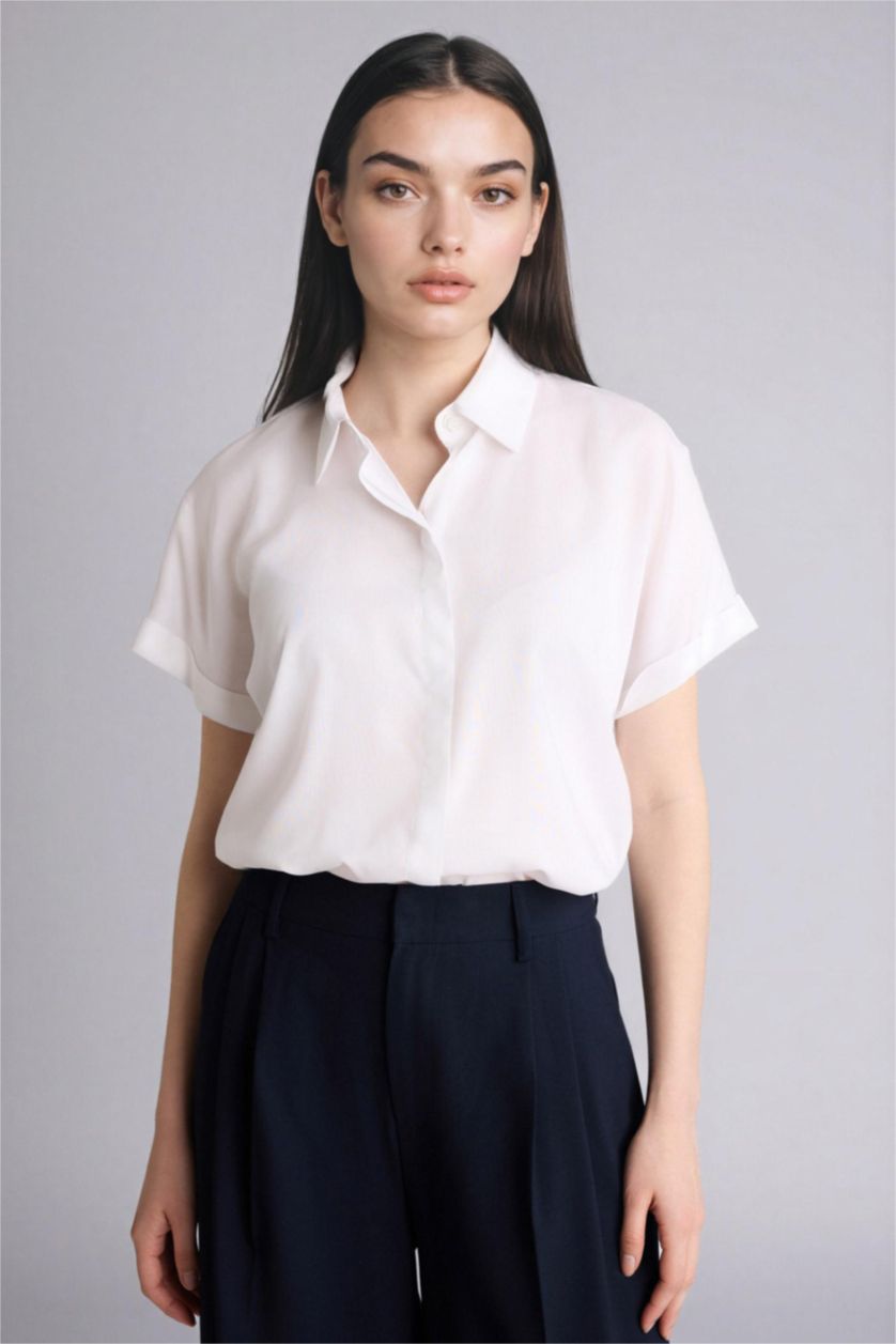 FEMME Blanc Chemise à manches longues Coupe régulière