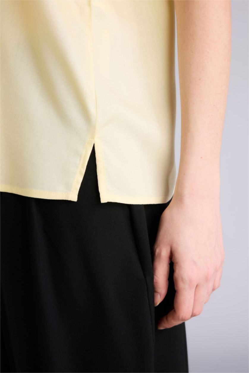 نساء أصفر فاتح قميص نص كم قصة عادية بياقة قميص