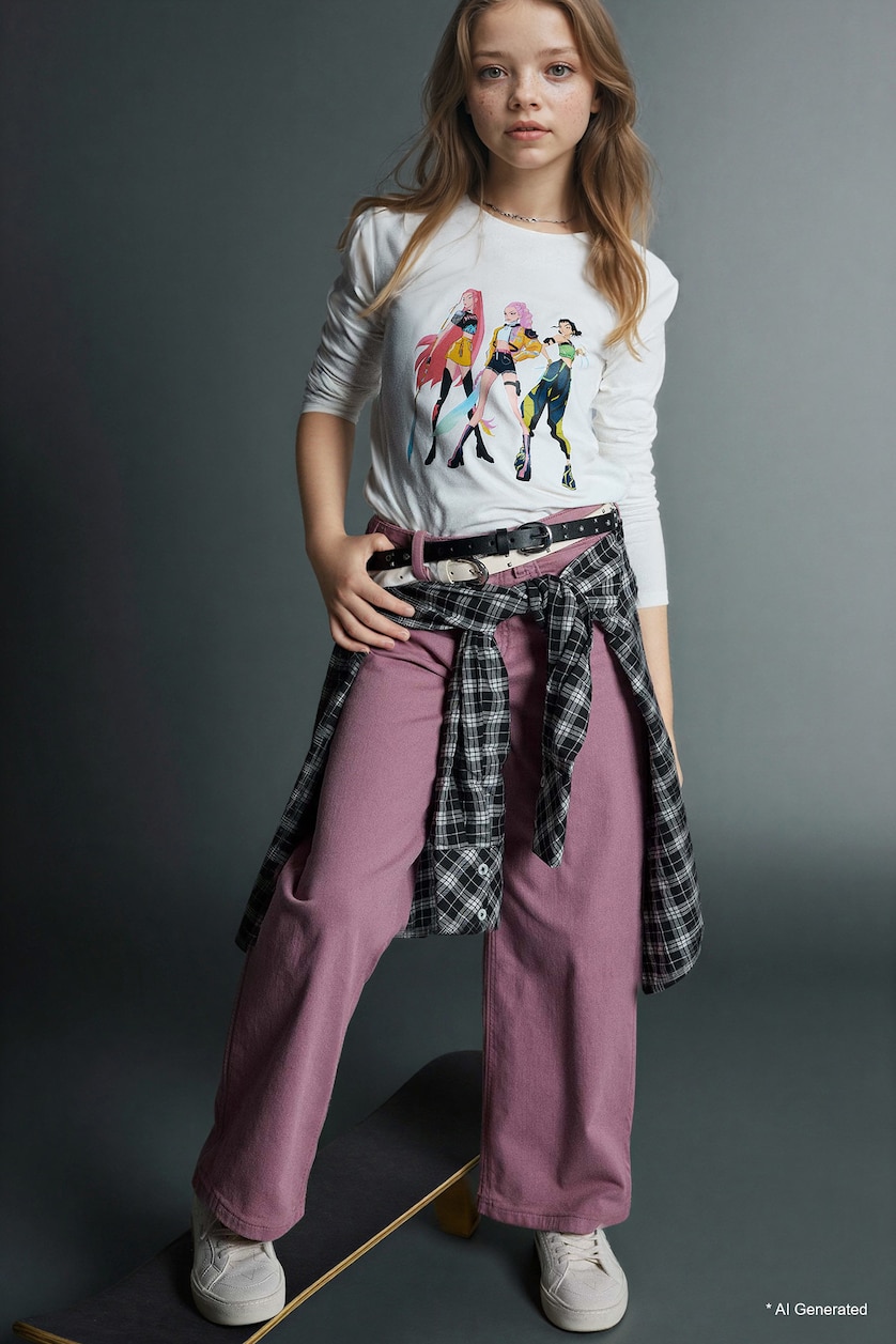Young Girls - Teen Girls Rose Girl 90s Wide Leg Gabardine Trousers