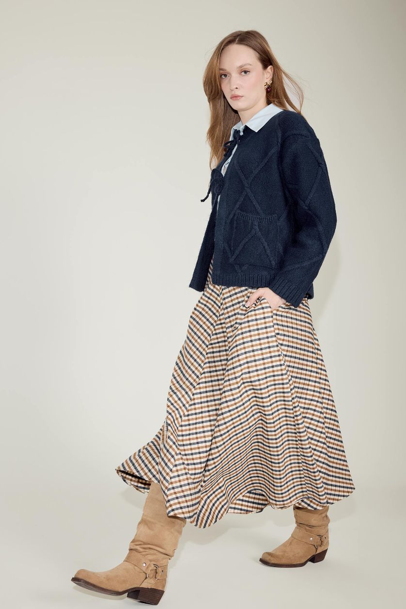 Kadın Kum A Kesim Kareli Midi Etek