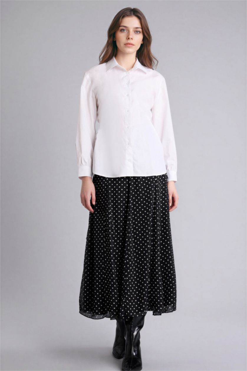 نساء أسود تنورة طويلة شيفون مطبوع