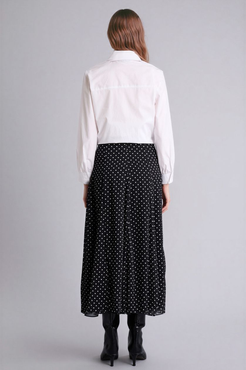 Kadın Siyah Puantiyeli Şifon Midi Etek