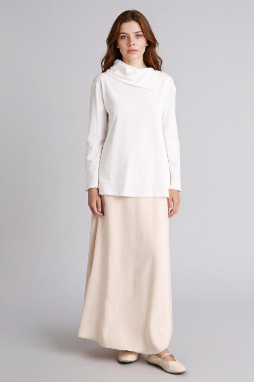 WOMAN Beige A Cut Linen Blended Maxi Skirt