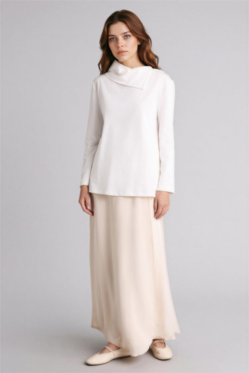 WOMAN Beige A Cut Linen Blended Maxi Skirt