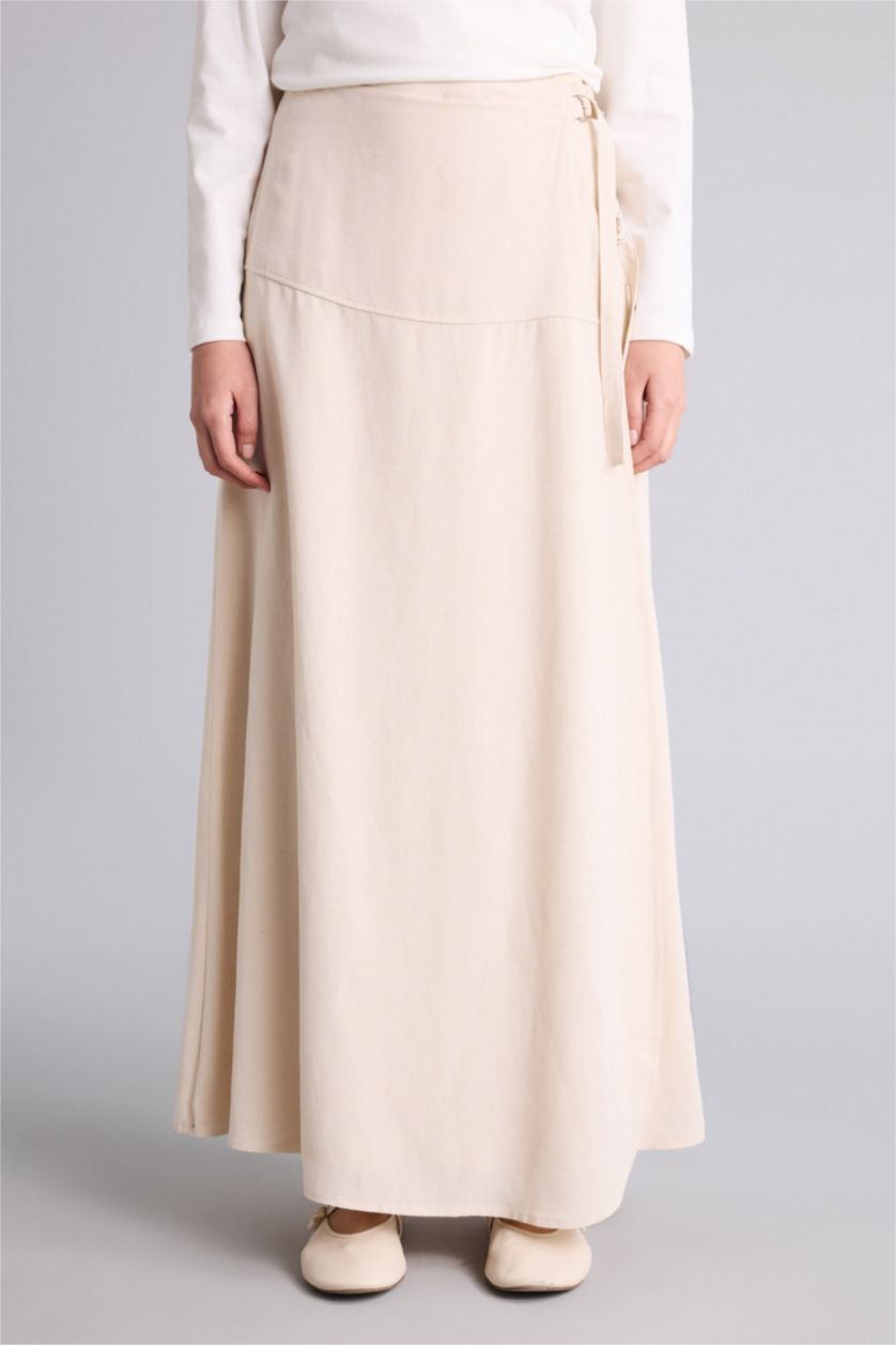 WOMAN Beige A Cut Linen Blended Maxi Skirt