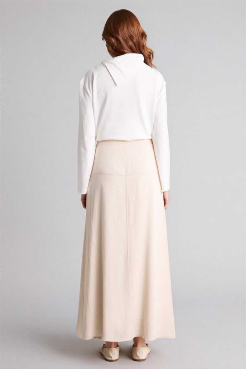 WOMAN Beige A Cut Linen Blended Maxi Skirt