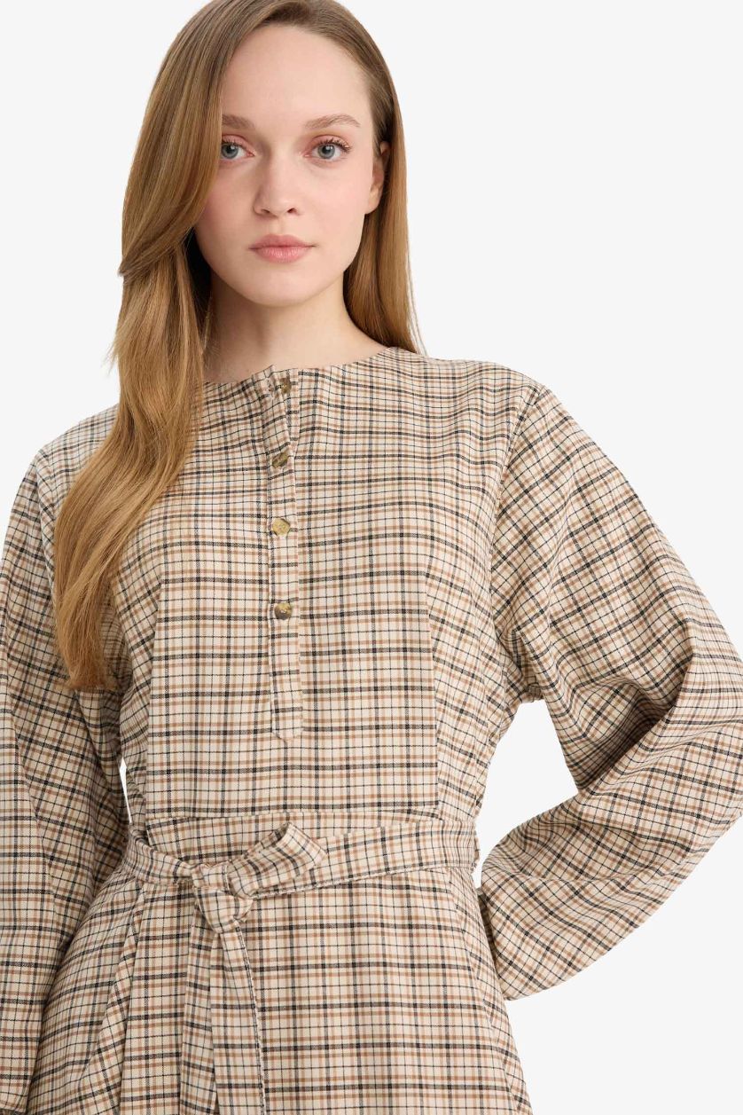 FEMME Beige Robe midi imprimée Coupe régulière