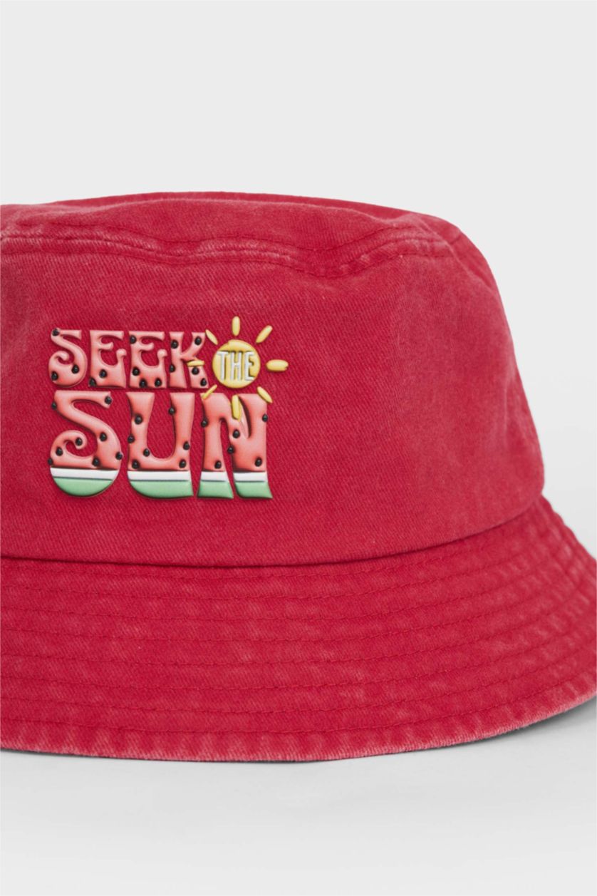 Kız Çocuk - Genç Kız Kırmızı Baskılı Bucket Kız Çocuk Şapka 