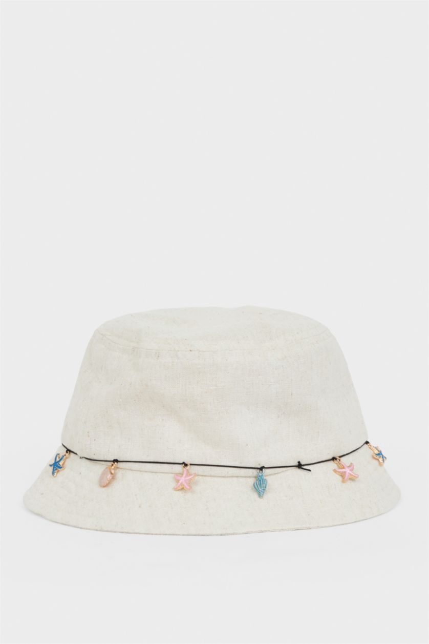 Kız Çocuk - Genç Kız Bej Pamuklu Bucket Şapka Kız Çocuk