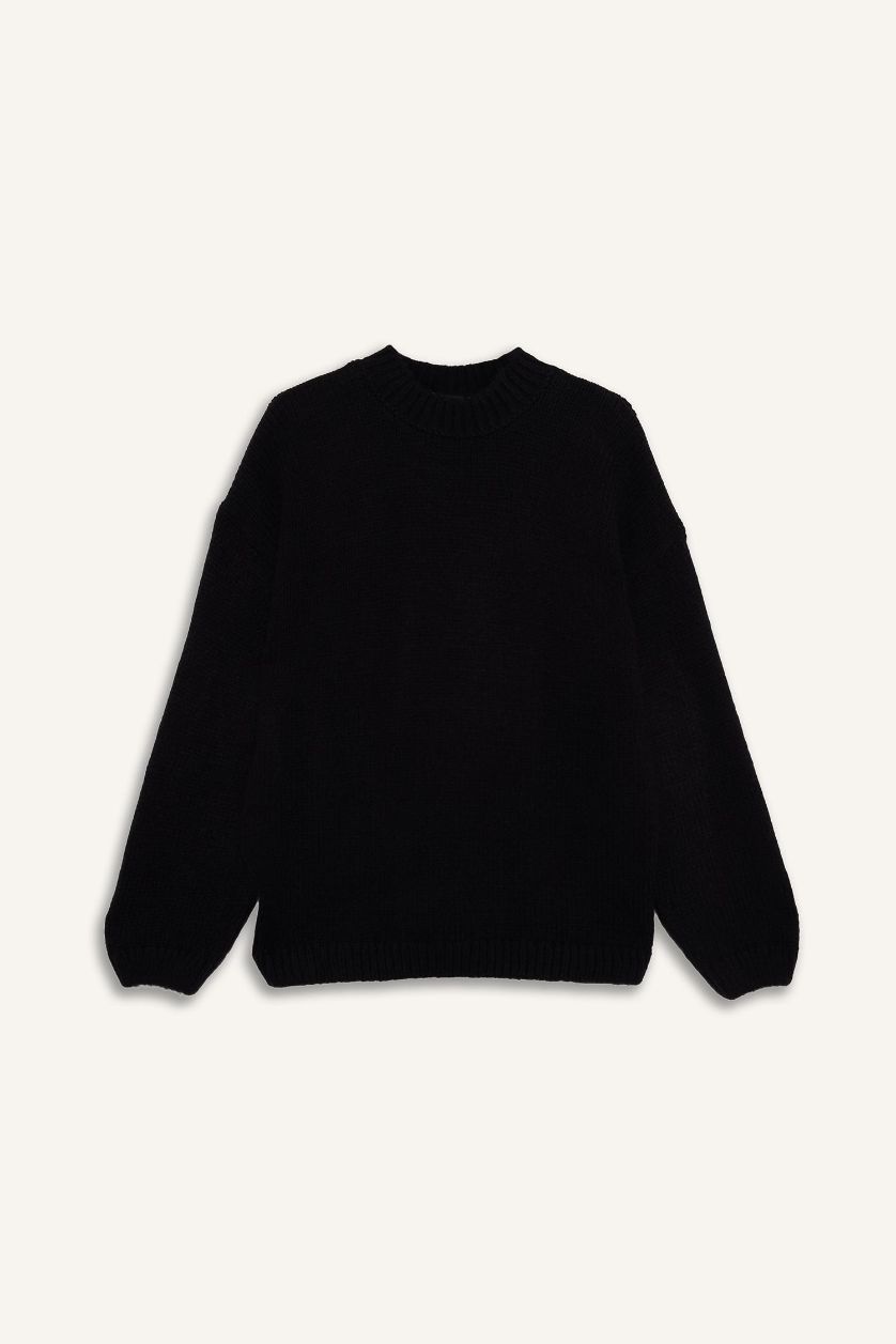 نساء أسود بلوز صوف اوفر سايز بياخة مستديرة