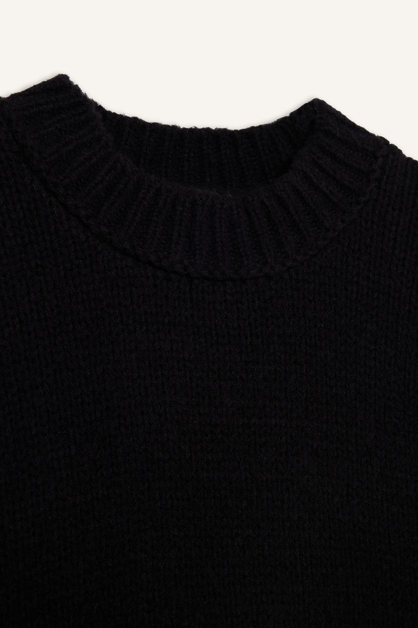 نساء أسود بلوز صوف اوفر سايز بياخة مستديرة