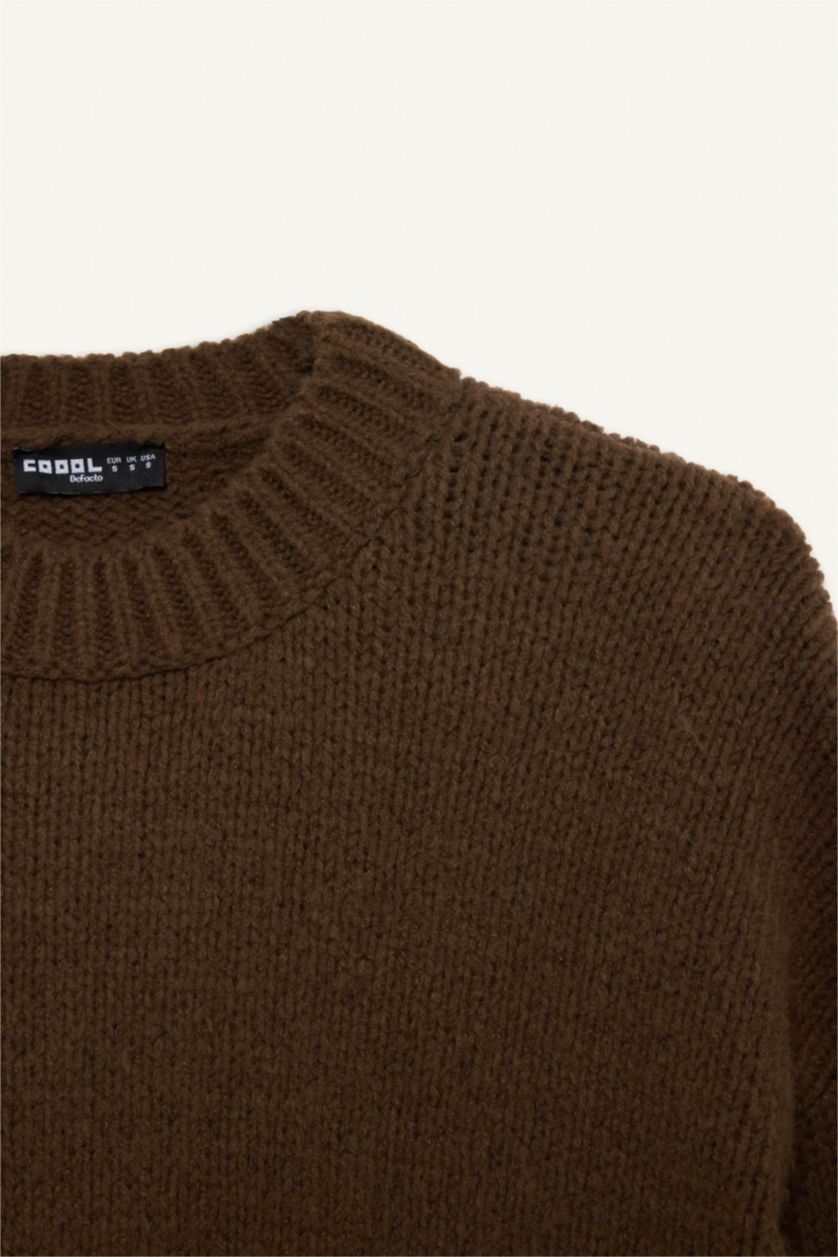 Woman Brown بلوز صوف اوفر سايز بياخة مستديرة