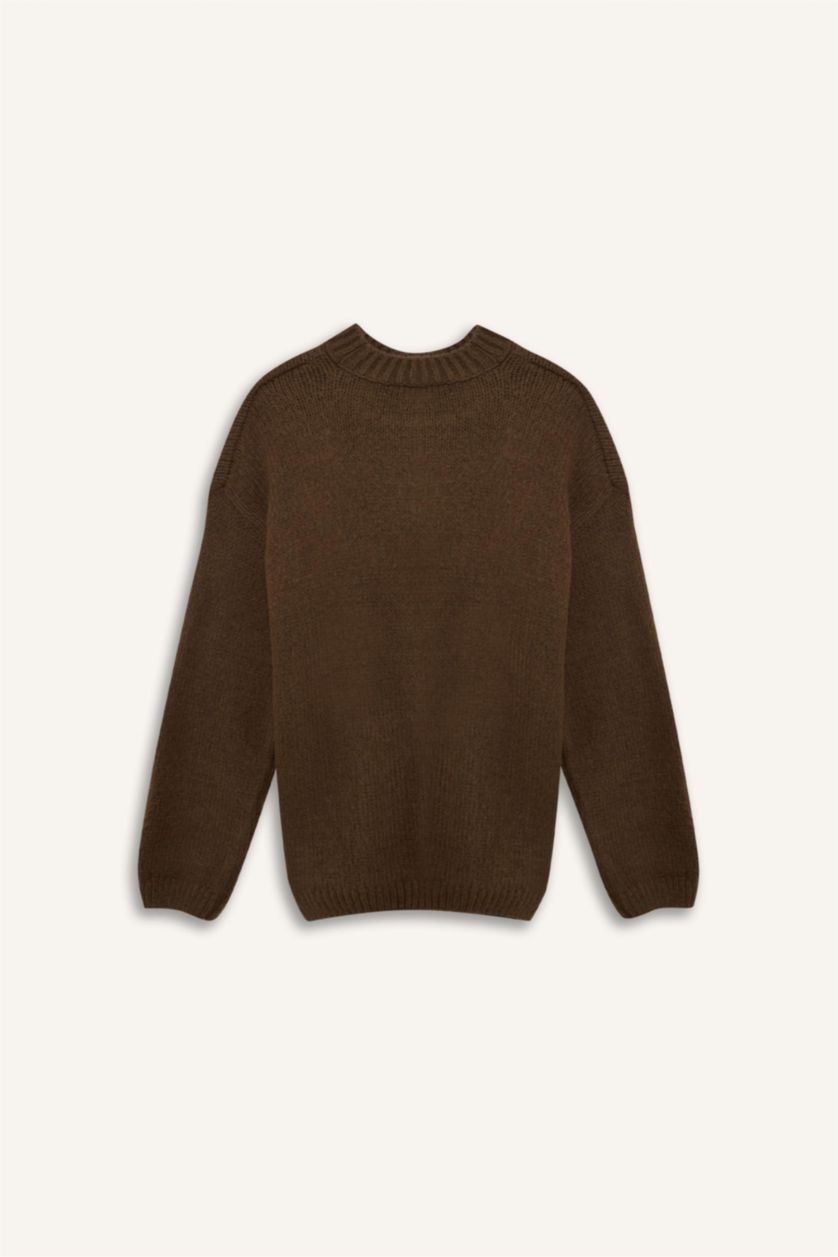 Woman Brown بلوز صوف اوفر سايز بياخة مستديرة