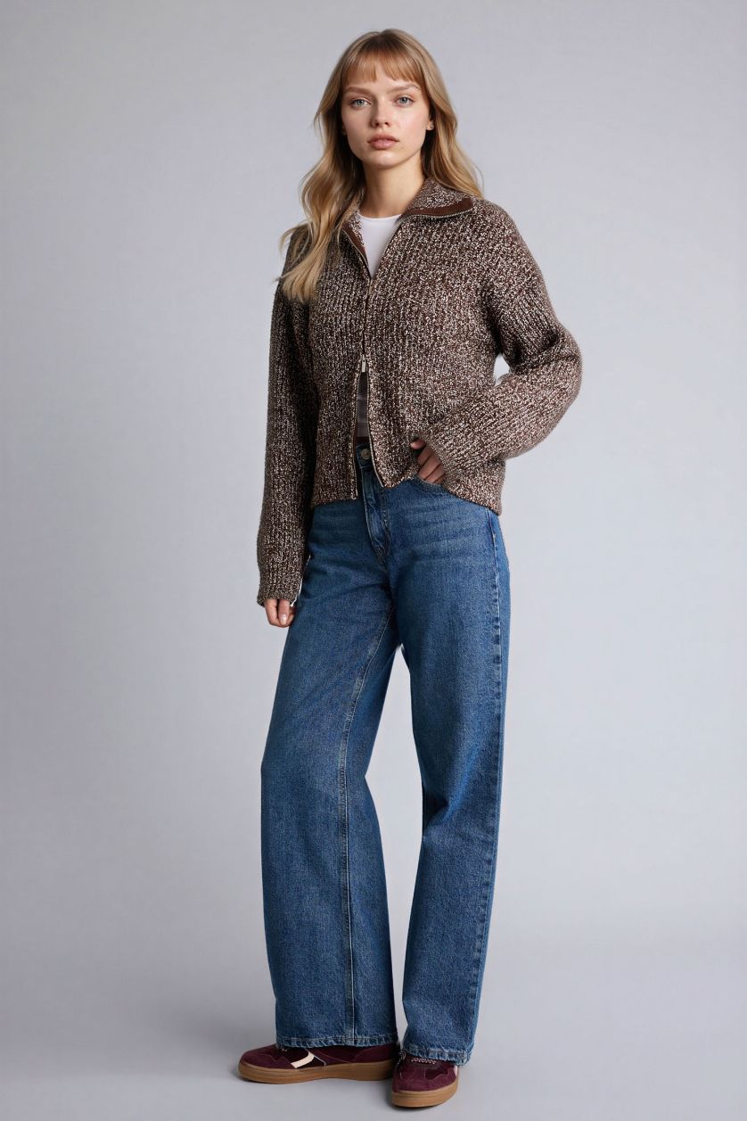 نساء بني جاكيت صوف اوفر سايز بغطاء للرأس