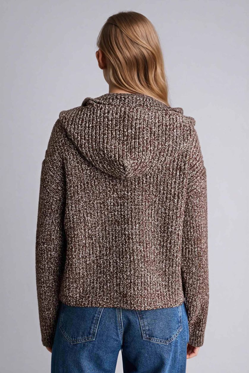 نساء بني جاكيت صوف اوفر سايز بغطاء للرأس