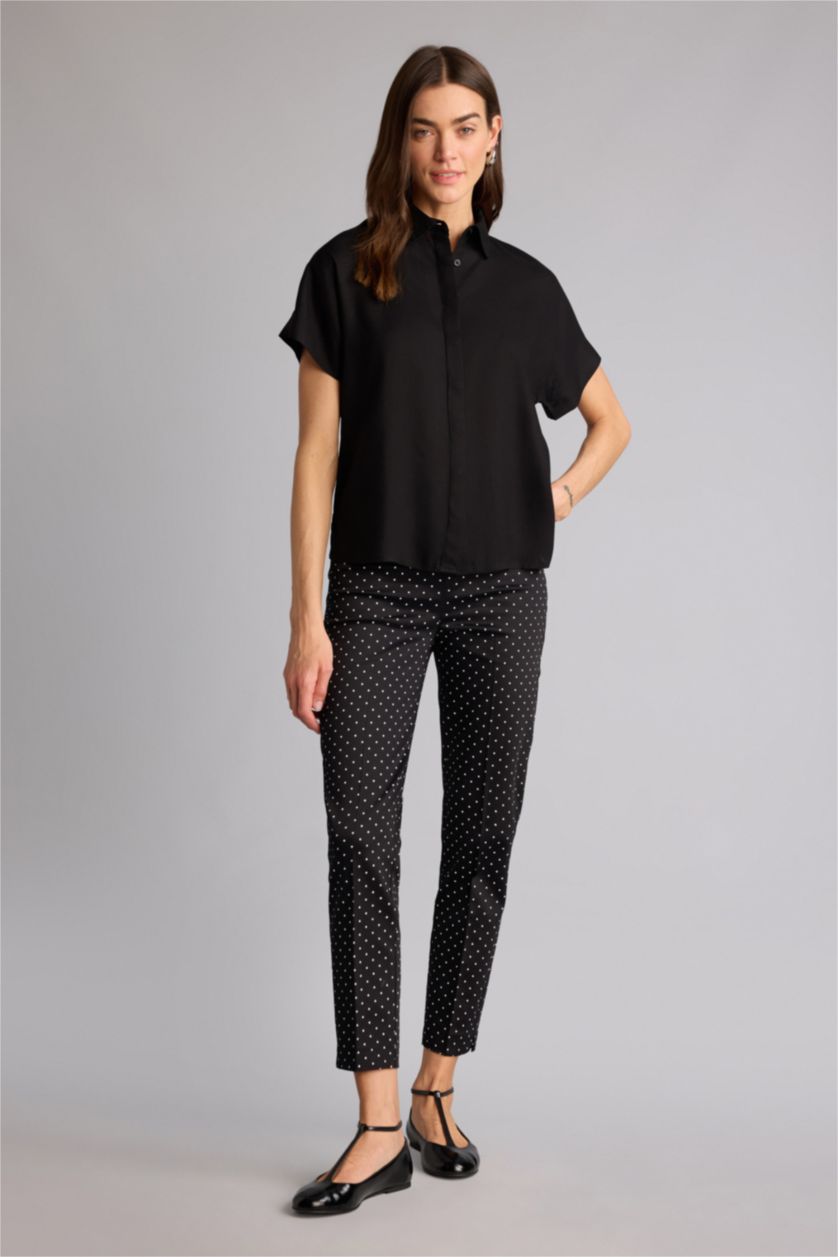 WOMAN Black Regular Fit Shirt Collar Short Sleeve Shirt