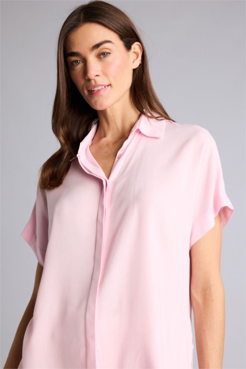 WOMAN Pink Regular Fit Shirt Collar Short Sleeve Shirt