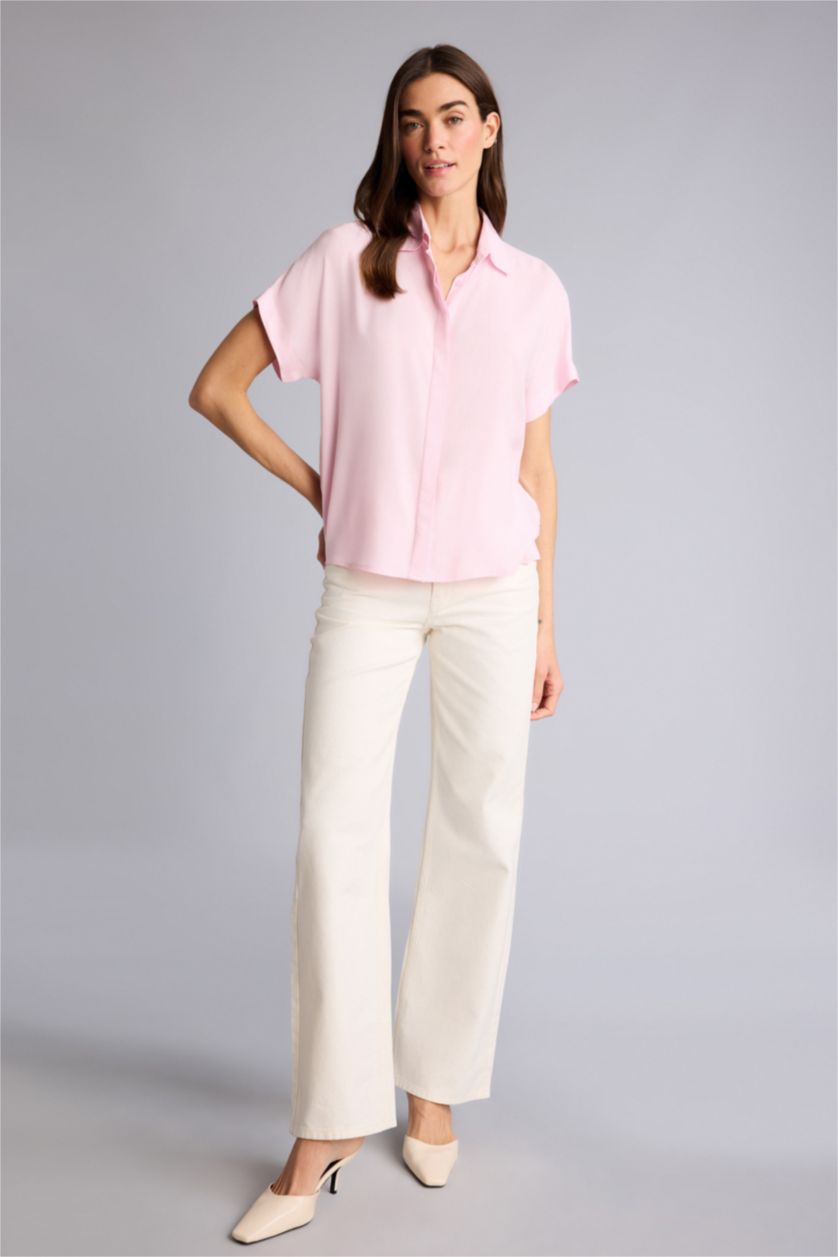 WOMAN Pink Regular Fit Shirt Collar Short Sleeve Shirt