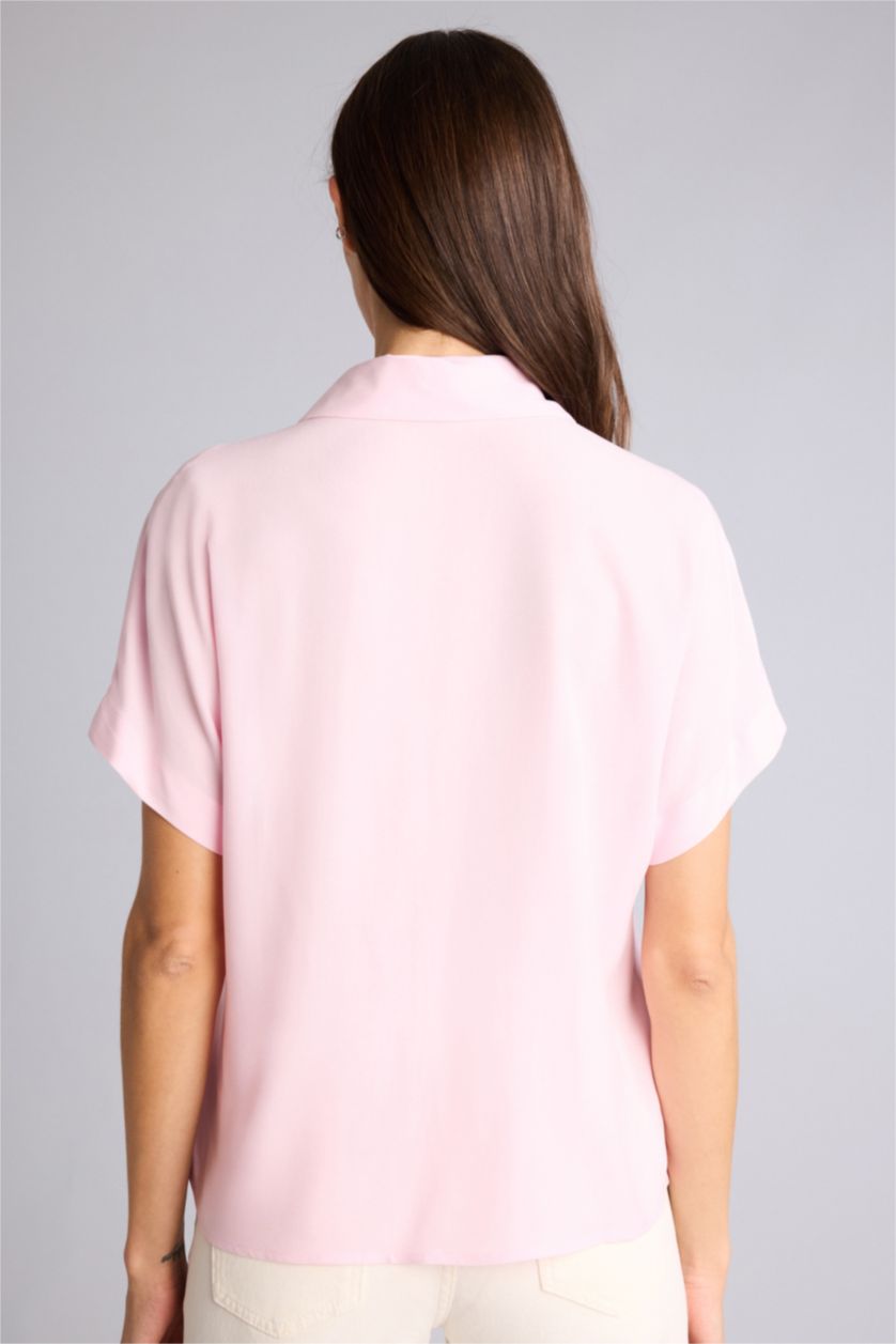 WOMAN Pink Regular Fit Shirt Collar Short Sleeve Shirt