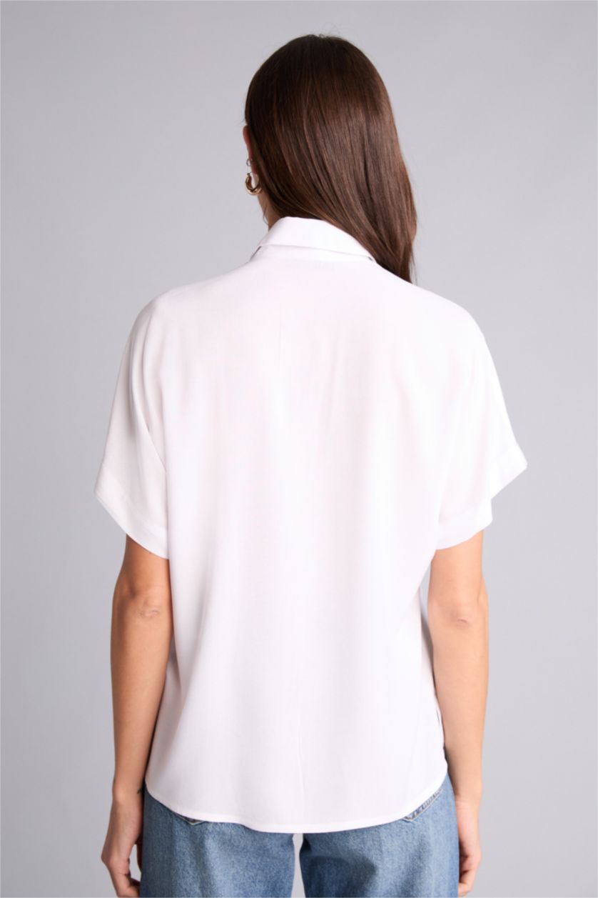 WOMAN White Regular Fit Shirt Collar Short Sleeve Shirt