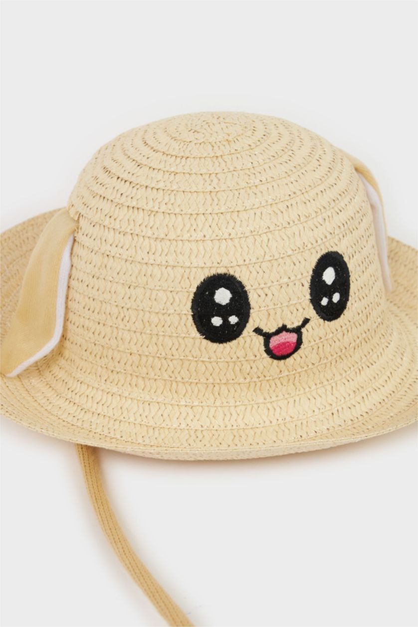 Kız Çocuk - Genç Kız Bej Hasır Şapka Kız Çocuk