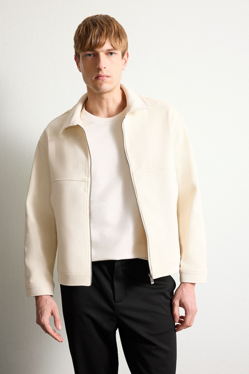 Men Ecru Regular Fit Cotton Jacket