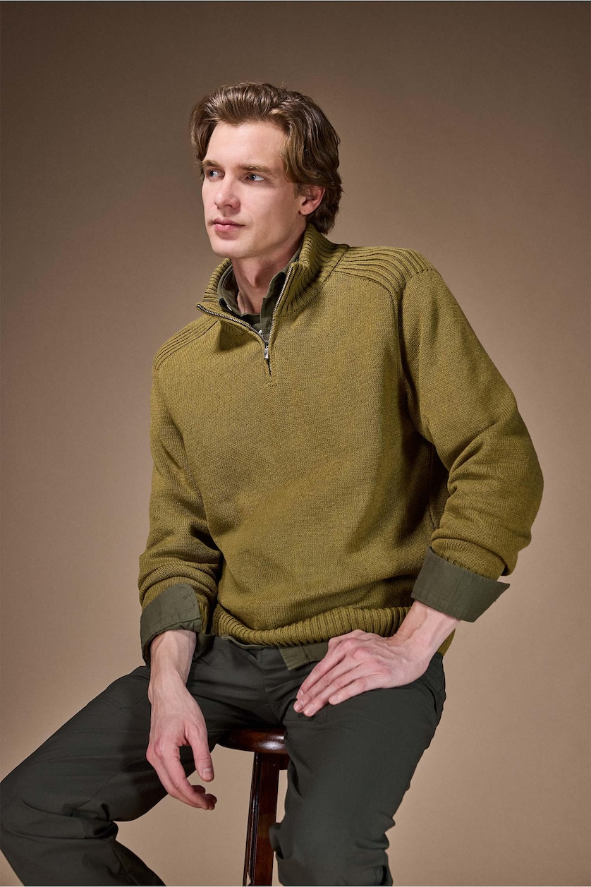 Men Khaki Standard Fit Knitwear Pullover