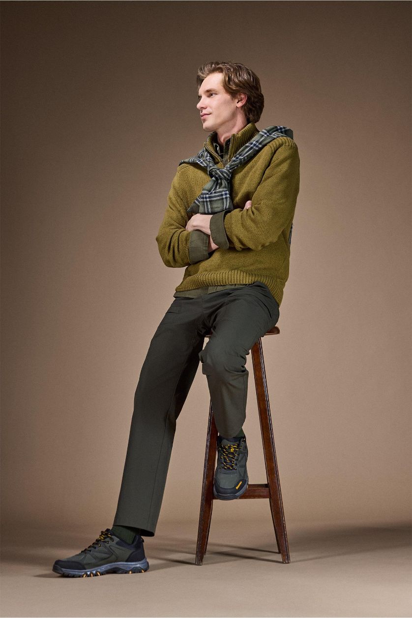 Erkek Haki Standart Fıt Triko Kazak