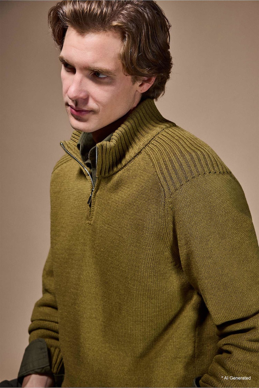 Men Khaki Standard Fit Knitwear Pullover