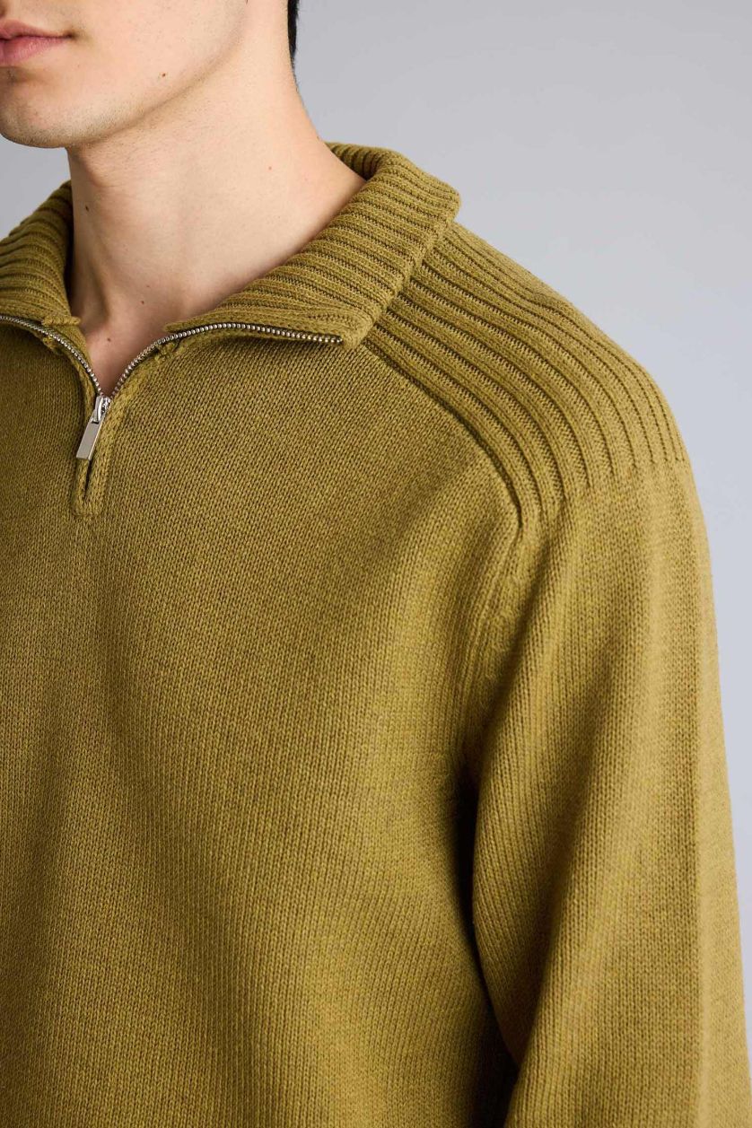 Erkek Haki Standart Fıt Triko Kazak