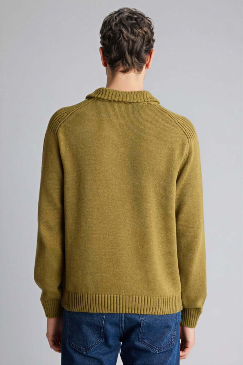 Erkek Haki Standart Fıt Triko Kazak